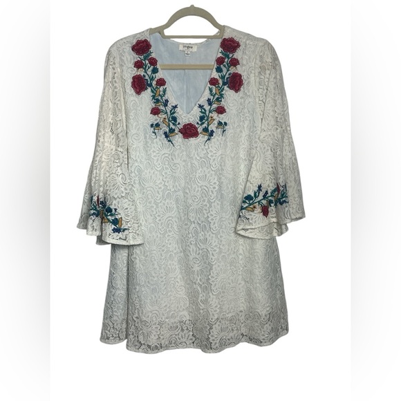 Umgee‎ Women's Floral Embroidered Lace Overlay Tunic Mini Dress Size Large - Picture 1 of 5